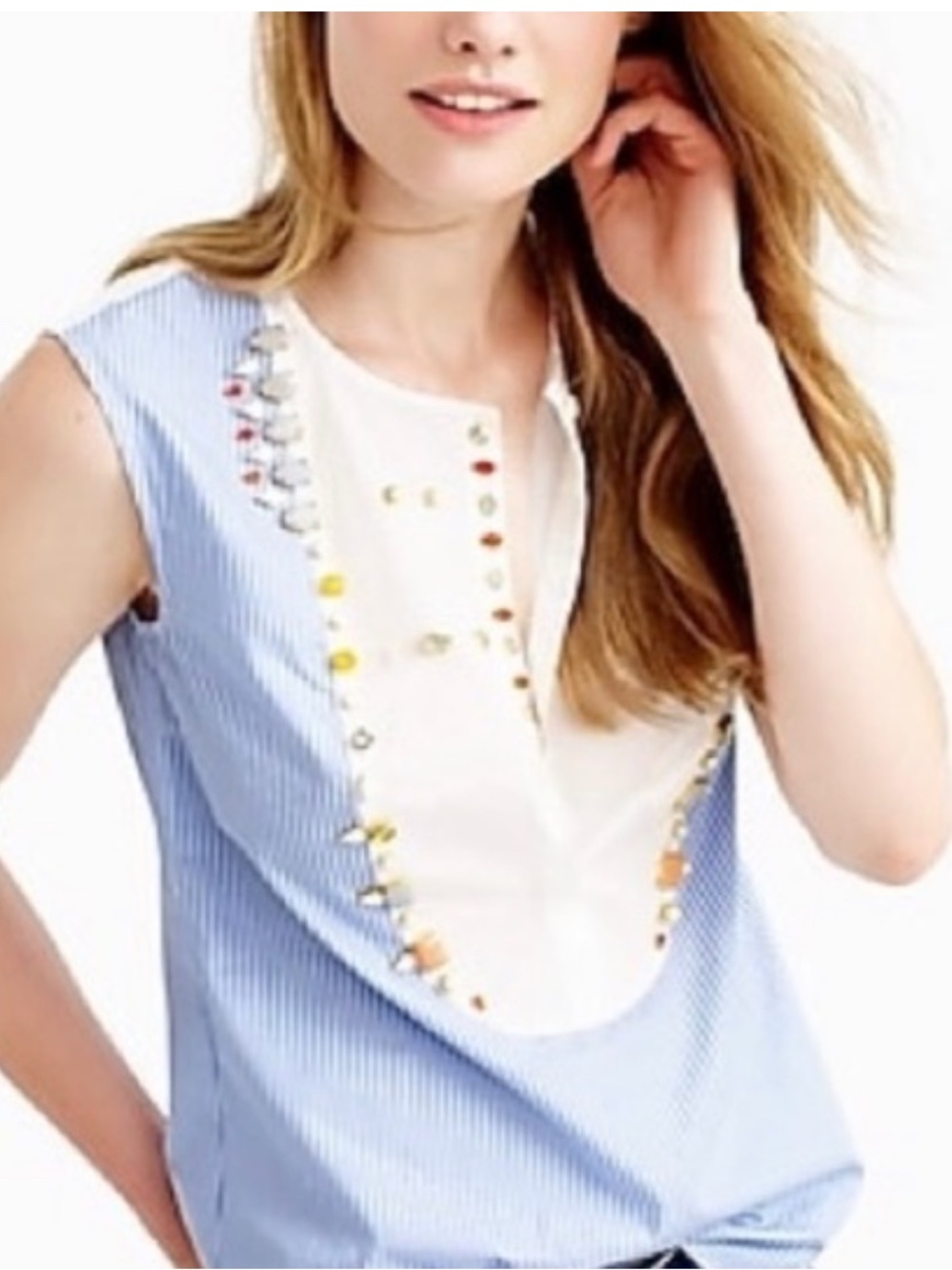 J. Crew Embellished Bib Sleeveless Top Striped